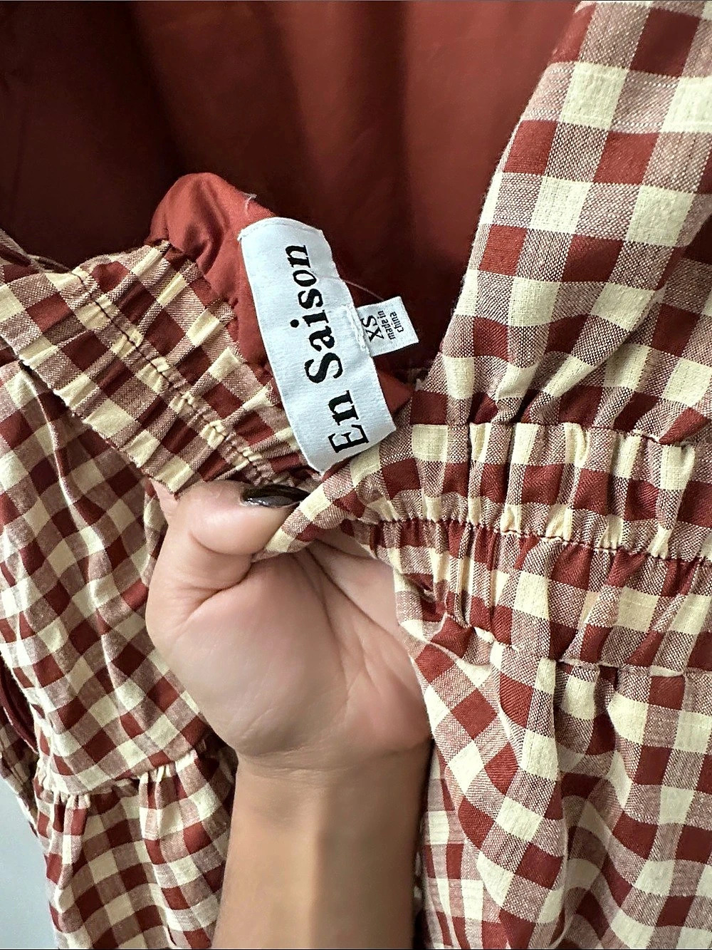 En Saison Gingham Puff Sleeve Midi Dress in brown & Cream Size XS  ‌ - Picture 4 of 6
